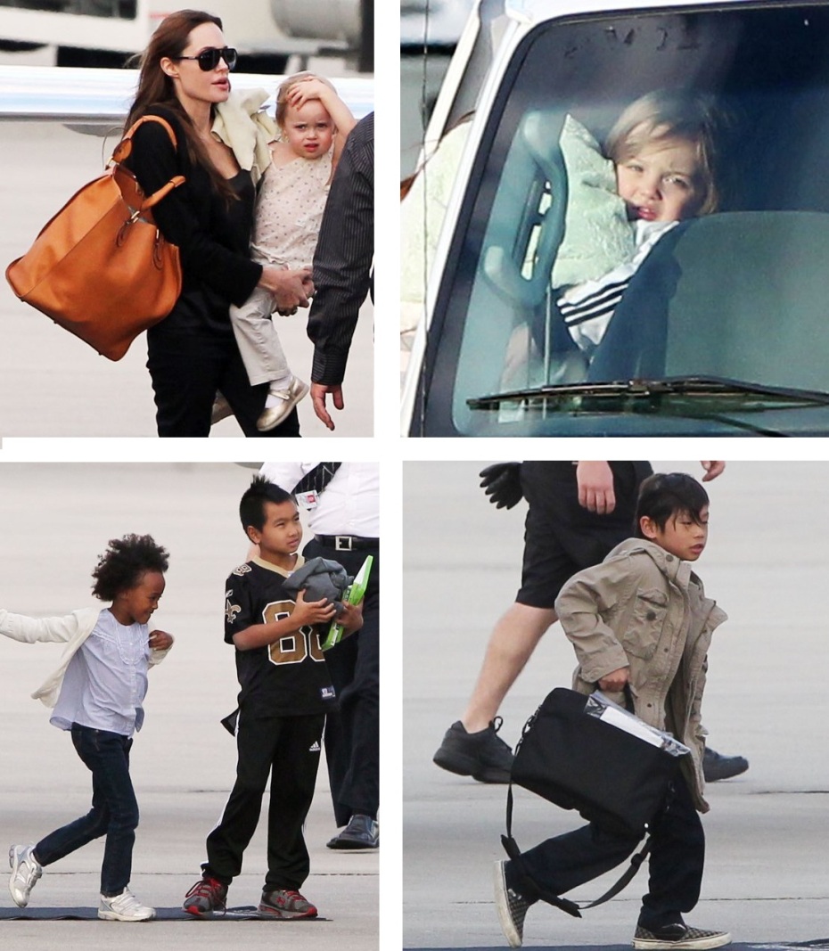 Angelina Jolie e os filhos chegam à New Orleans para encontrar Brad Pitt que está filmando na cidade